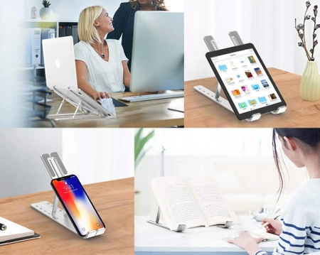 Metal folding laptop table, tablet stand with cover - silver