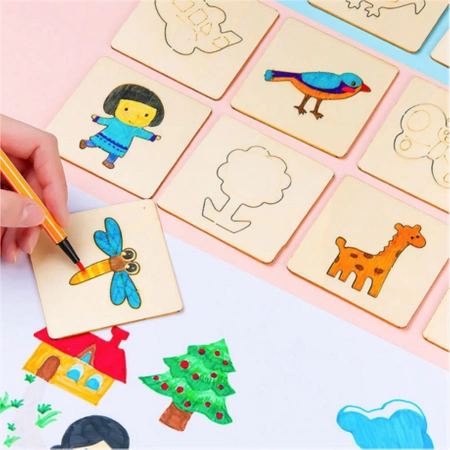 WOODEN TEMPLATES Drawing Learning SET Creative MONTESSORI for Kids