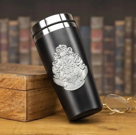 HARRY POTTER thermos mug metal Hogwarts logo