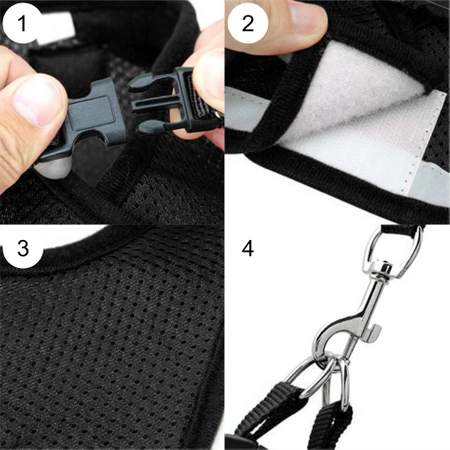 Adjustable non-restrictive walking harness for dogs and cats REFLECTIVE + 120 cm leash - XS BLACK