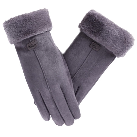 Dámské zimní rukavice, hřejivé dotykové rukavice - elegantní šedé