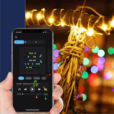 Lampki choinkowe świąteczne kolorowe STEROWANIE Z TELEFONU BT 200 LED 20M + APP