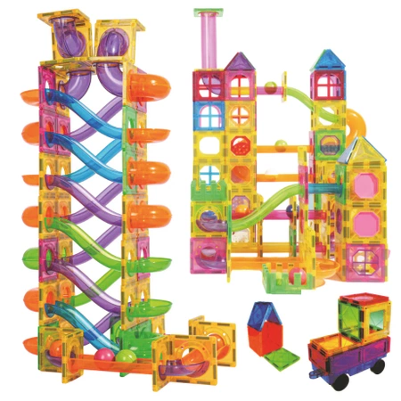 Magnetické stavební kostky KONSTRUKČNÍ PANELY Barevná SVÍTÍCÍ DRÁHA 3D set x96