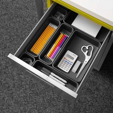 Modular insert organiser for drawer and desk 8 pieces - grey