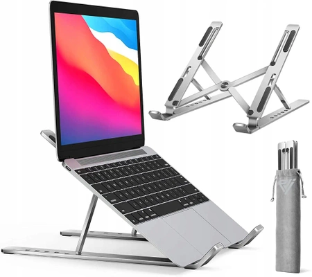 Metal folding laptop table, tablet stand with cover - silver