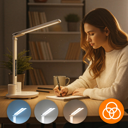 LAMPKA NA BIURKO LED PODWÓJNA BIURKOWA ZEGAR ORGANIZER TEMPERATURA DATA 6w1