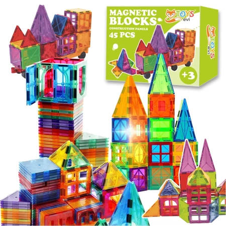 Magnetic Building Blocks CONSTRUCTION PANELS Educational Colorful 3D Set 45 pieces