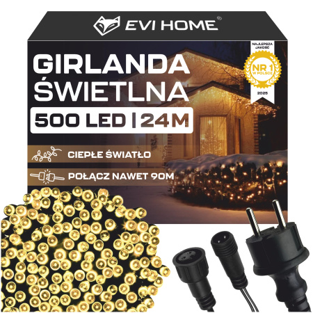 LAMPKI ZEWNĘTRZNE 500 LED SOPLE 24m GIRLANDA Świąteczna Kurtyna Świetlna ciepłe