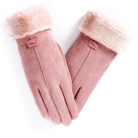 Dámské zimní rukavice, hřejivé dotykové rukavice - elegantní růžové