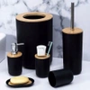 Accessory set 6 pieces for bathroom WC set with bamboo - black
