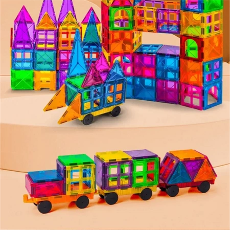Klocki magnetyczne PANELE KONSTRUKCYJNE edukacyjne kolorowe 3D zestaw 45szt