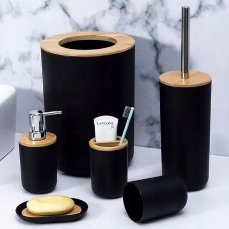 Zestaw akcesoriów 6 elementów do łazienki WC komplet z bambusem - czarny