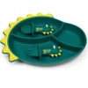 Silicone suction cup BLW plate for baby DINOZAUR and cutlery - green