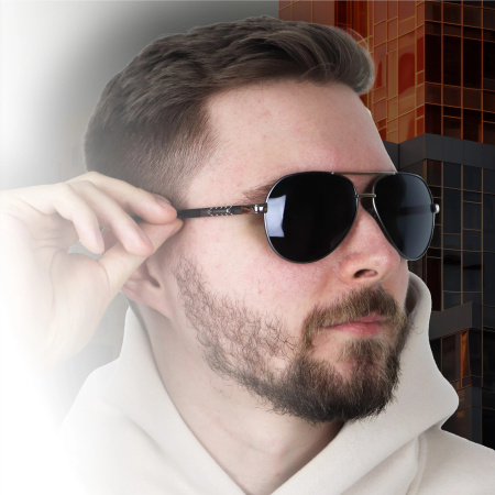 Polarised sunglasses AVIATOR Pilots UV400 set XXL with case - black lenses