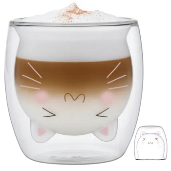 SZKLANKA TERMICZNA KOT z podwójną ścianką KUBEK DO KAWY HERBATY LATTE 250ML