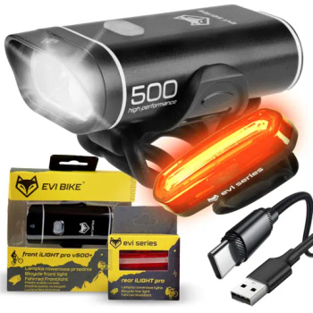 Lampka rowerowa mocna światło PRZÓD TYŁ na kierownice iLIGHT USB ZESTAW PRO | iLight V500+ x iLIGHT PRO REAR