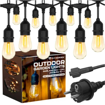 GIRLANDA ŚWIETLNA OGRODOWA Zewnętrzna 10M Żarówki 10+1 LED Lampki do 60m