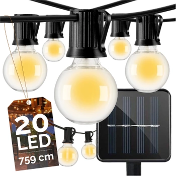 GIRLANDA SOLARNA ŚWIETLNA OGRODOWA 20x ŻARÓWEK KULEK LED CZUJNIK ZMIERZCHU